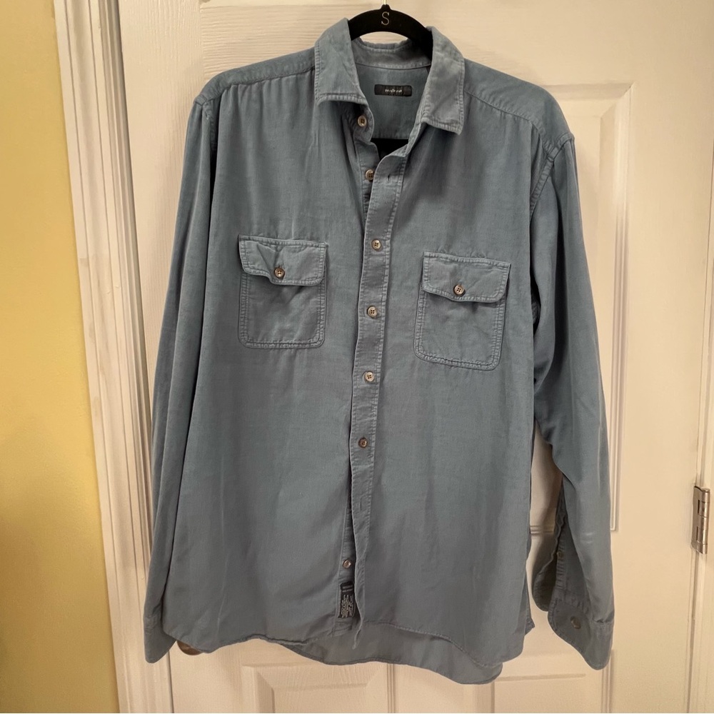 Turtleson Men’s Corduroy Button Down Shirt In Sky Blue Size Large